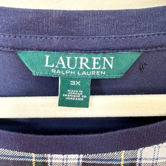 Ralph Lauren plaid top, with solid navy back. Pull on, short sleeve, Sz 3X - Picture 5 of 7